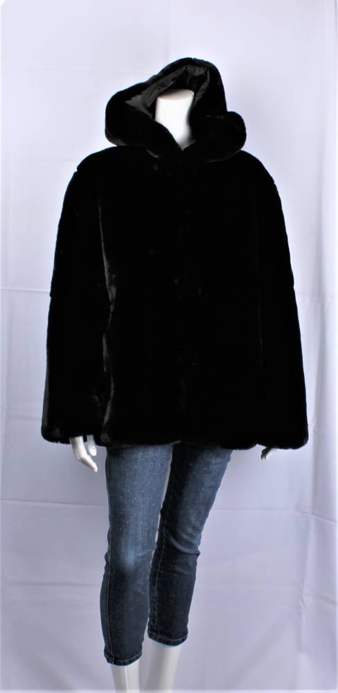 ALICE & LILY faux fur coat w hood black SC/4875BLK JUST $39.00